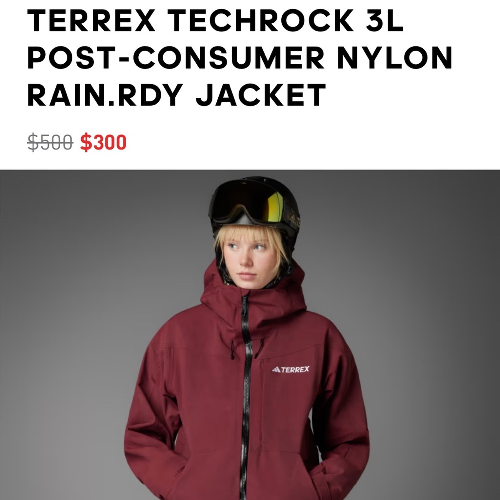 Adidas Terrex Techrock Rain.Dry Ski Jacket, NWT